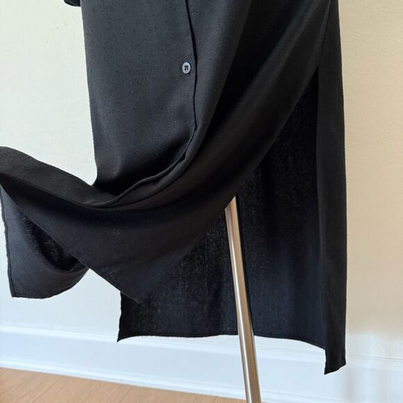 Ozma Mal Pais Duster Dress Size Large Black Raw Silk Cupro Button Front Belted - Picture 7 of 14